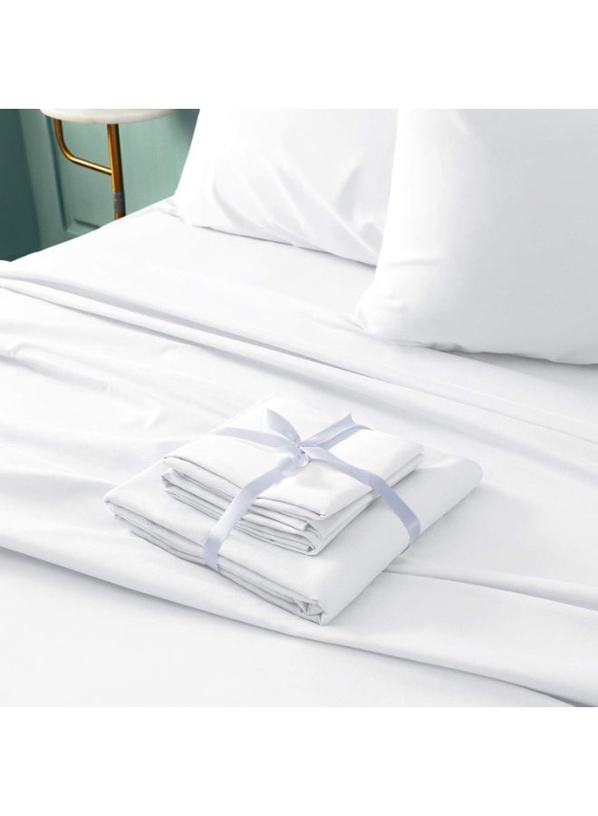 BYSURE Hotel Luxury Bed Sheets Set 4 Piece(Twin XL, White) - Super Soft 1800 Thread Count 100% Microfiber Sheets with Deep Pockets, Wrinkle & Fade Resistant - Image 2